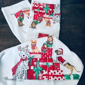 Christmas Dachshund Corgi Dogs Print Holiday Kitchen Dish Towels Set